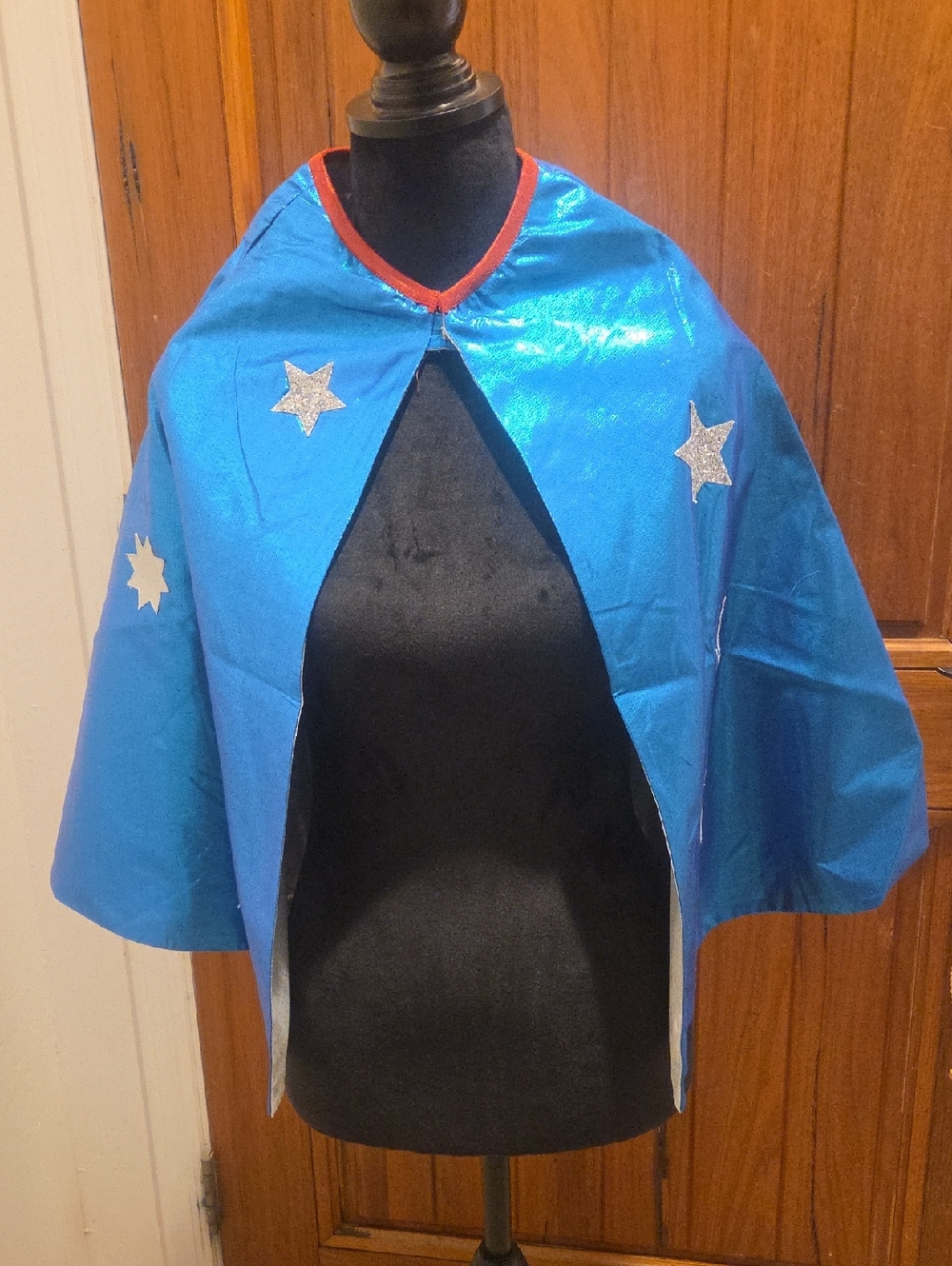 Meri Meri Blue Superhero Cape with Silver Stars and Red Trim